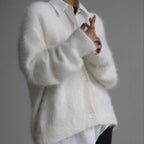 V-Neck Mink Wool Knit Cardigan