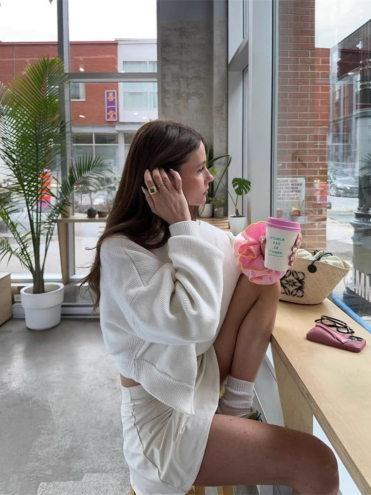 Folded Collar, Long Sleeve Sweater  Cardigan