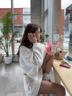 Folded Collar, Long Sleeve Sweater  Cardigan