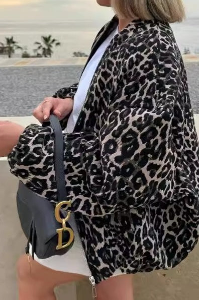 Animal Print Cotton Casual Coat