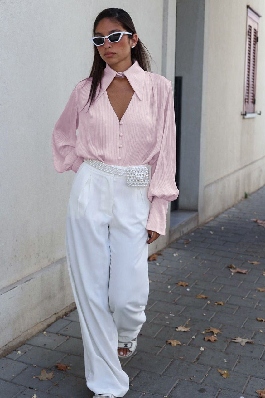 Elegant Collared Long Sleeve Blouse