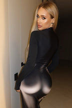 Body Print Long Sleeve Bodycon Maxi Dress