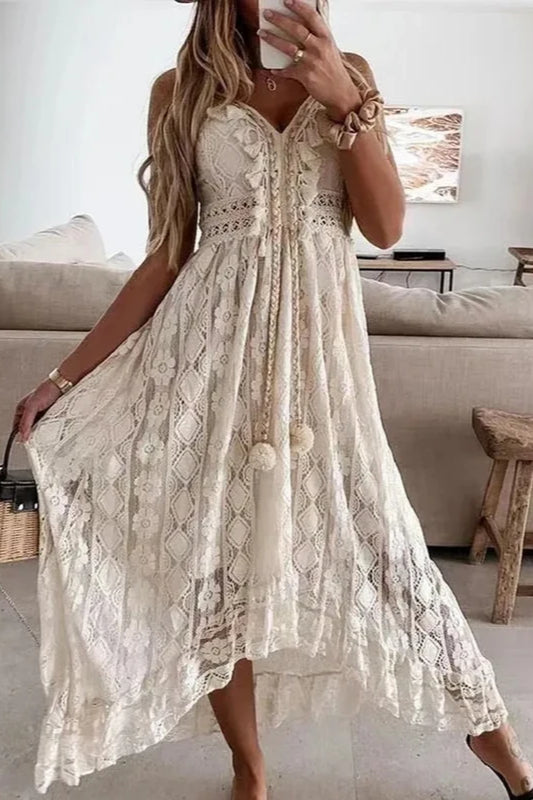 ummer New Lace Sling V-neck Floral Dress