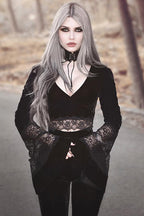 Mesh Lace Flared Sleeve Knit Top