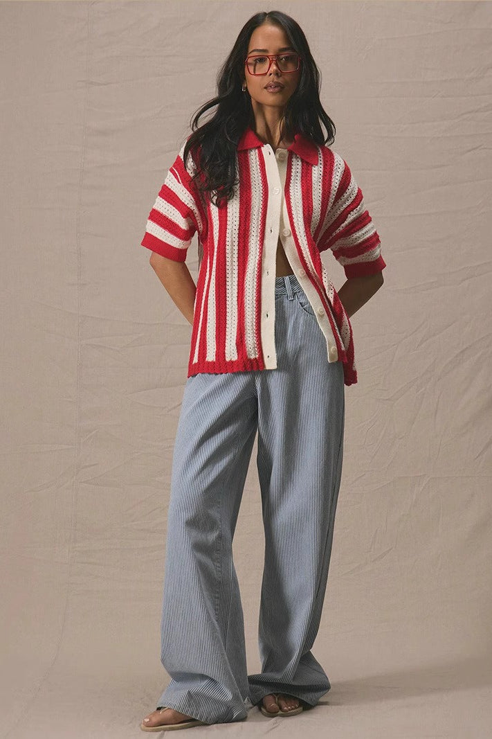 Striped V-neck Colorblock Knit Sweater