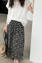 Retro Floral High Waist Pleated A Line Skirt