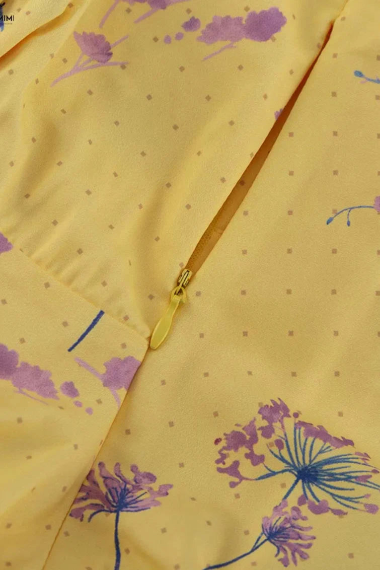 Casual Yellow Print Spaghetti Strap Floral Dress