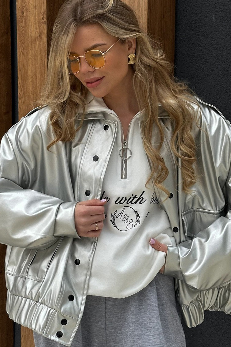 Oversized Long Sleeve Leather Jacket