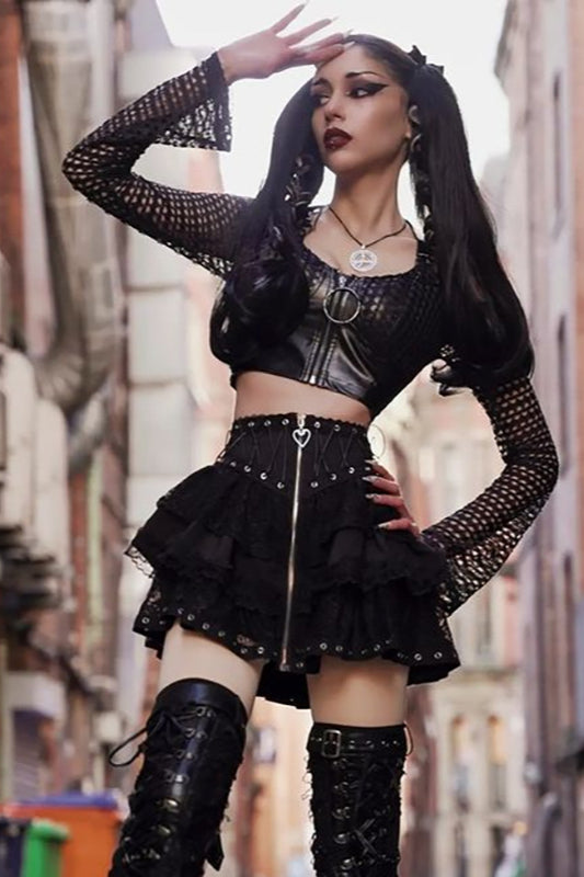 Slim Fit Gothic Lace Accent Skirt