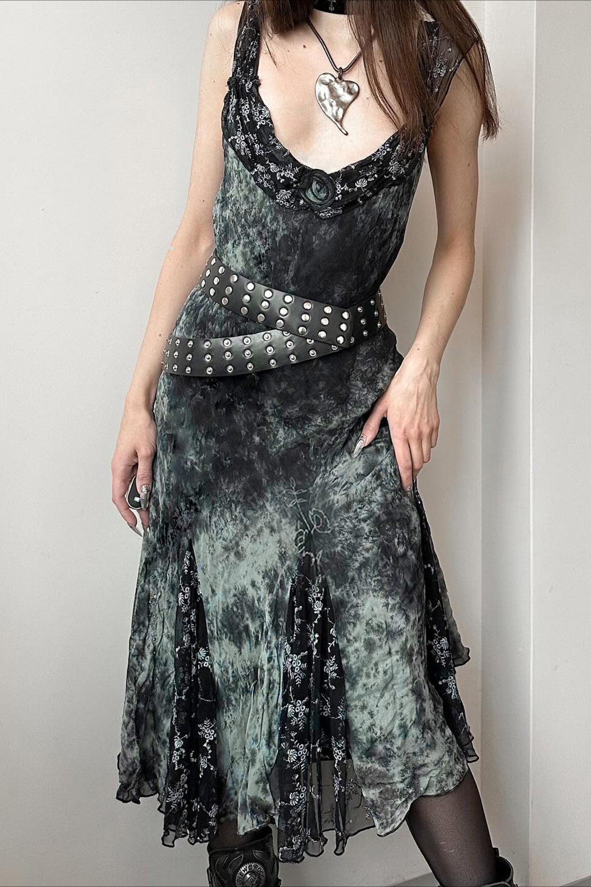 Vintage Gothic Ombre Floral Maxi Dress