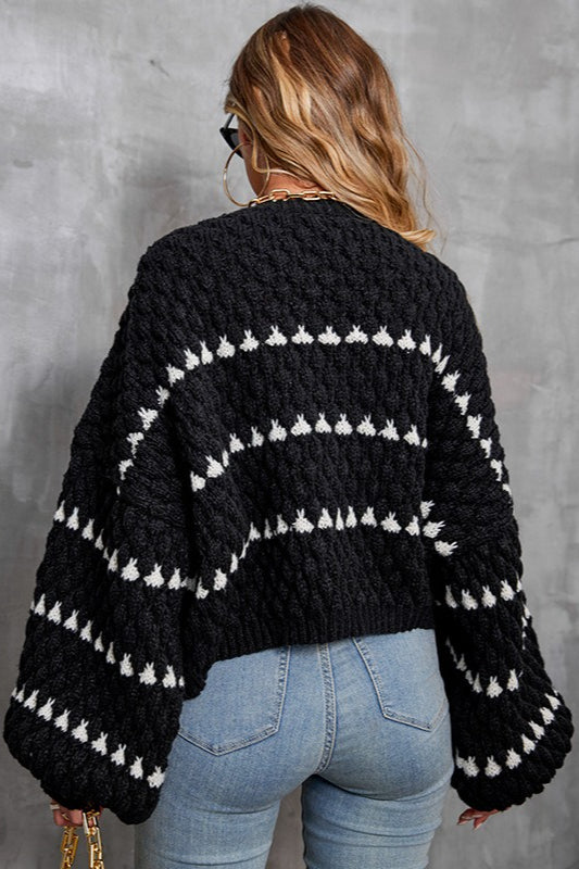 Vintage Striped Round Neck Knit  Sweater