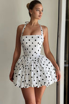 Sexy Polka Dot Halter Backless Mini Dress