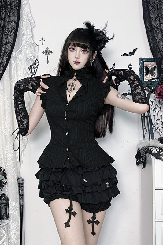 Gothic Ruffled Cinched Waist Blouse