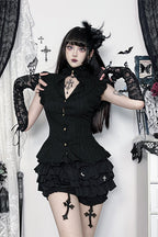 Gothic Ruffled Cinched Waist Blouse