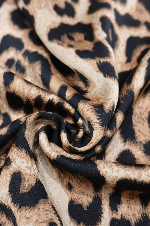 Satin Leopard Print Button-Up Blouse