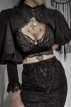 Gothic Lace Trim High Neck Knit Top