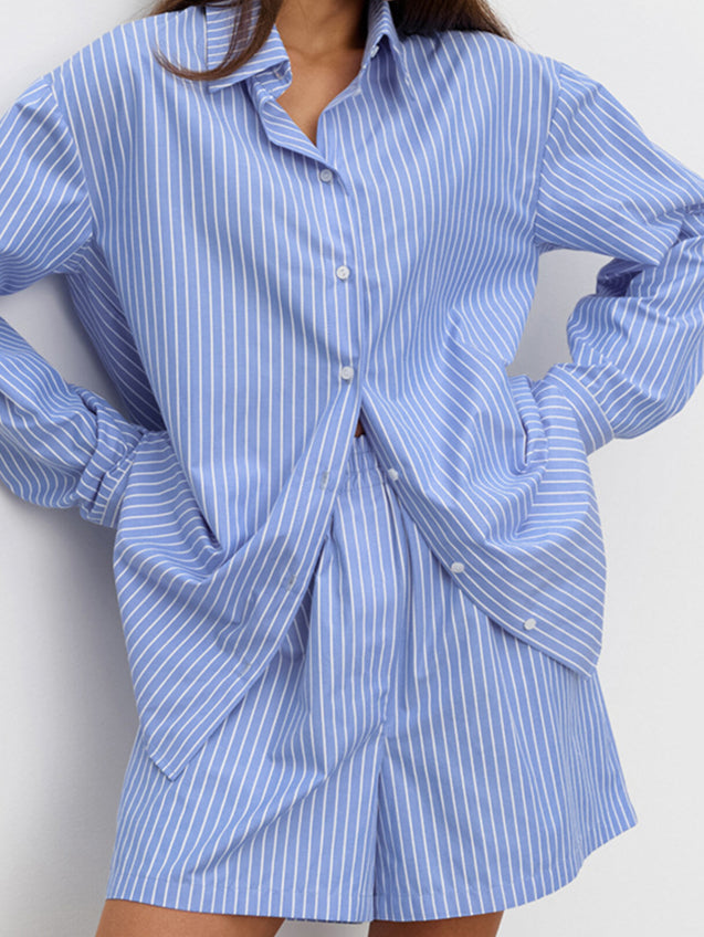 Chic Striped Cotton Casual Set  Blouse