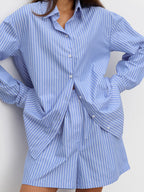 Chic Striped Cotton Casual Set  Blouse