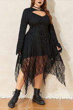 Gothic Lace Plus Size V-Neck Asymmetrical Maxi Dress