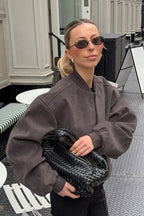 Retro Gray Suede Bomber Jacket