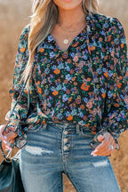 Floral V-Neck Ruffled Sleeve Blouse
