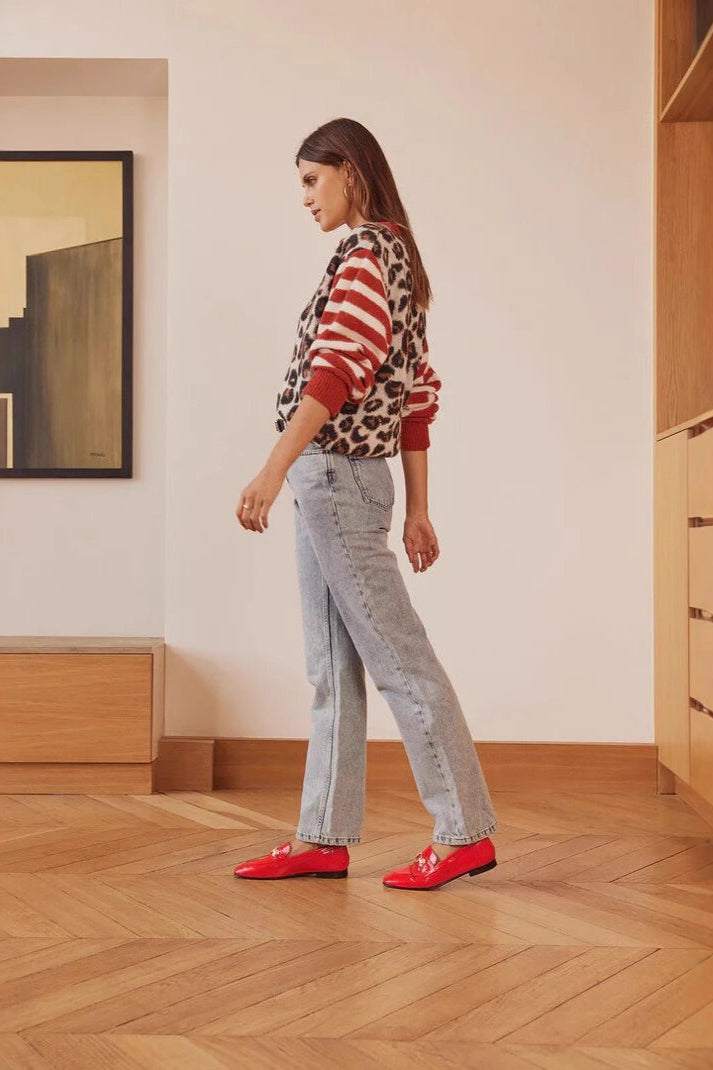 Leopard Print Contrast Cardigan Sweater