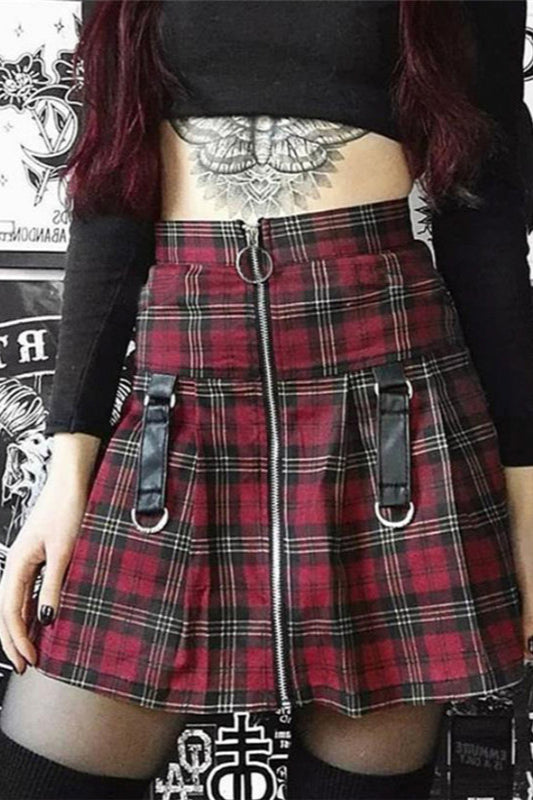 Zippered Tartan Slim Fit Skirt