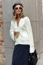 Vintage V Neck Loose Knit Cardigan Sweater