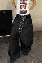 Washed Button Fly Wide Leg Jeans