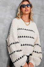 Vintage Striped Round Neck Knit  Sweater