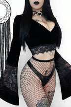 Mesh Lace Flared Sleeve Knit Top