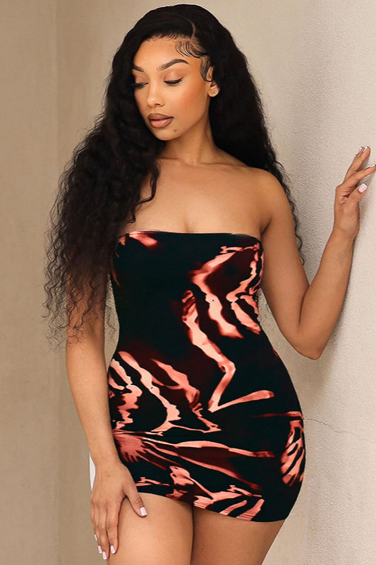 Abstract Print Strapless Bodycon Mini Dress