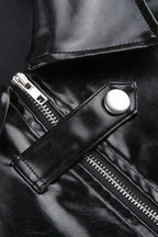 Embroidered Letter PU Leather Coat