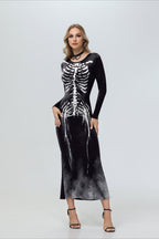Skeleton Print Halloween Maxi Dress