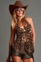 Color Block Halter Leopard Print Crop Top