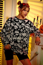 Skull Print Loose Pullover Hoodie