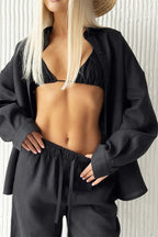 Cotton Loose Long Sleeve Blouse & Pants Set