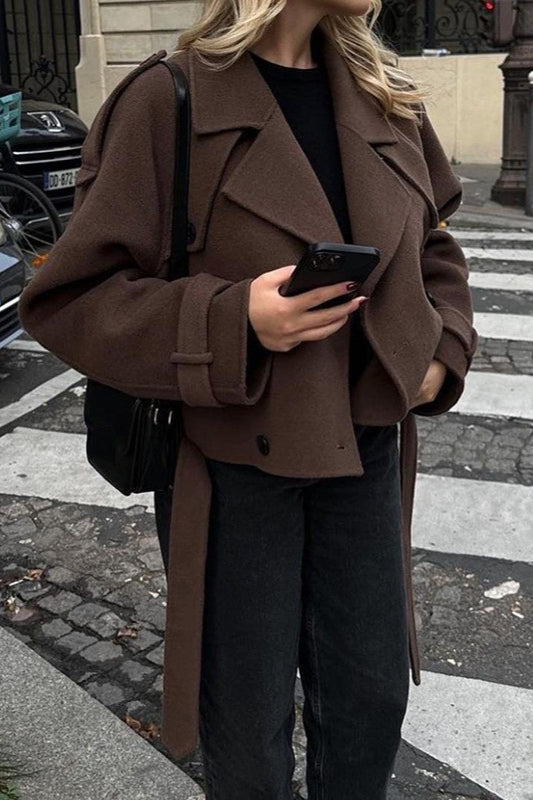 Wide Lapel Wool Blend Coat