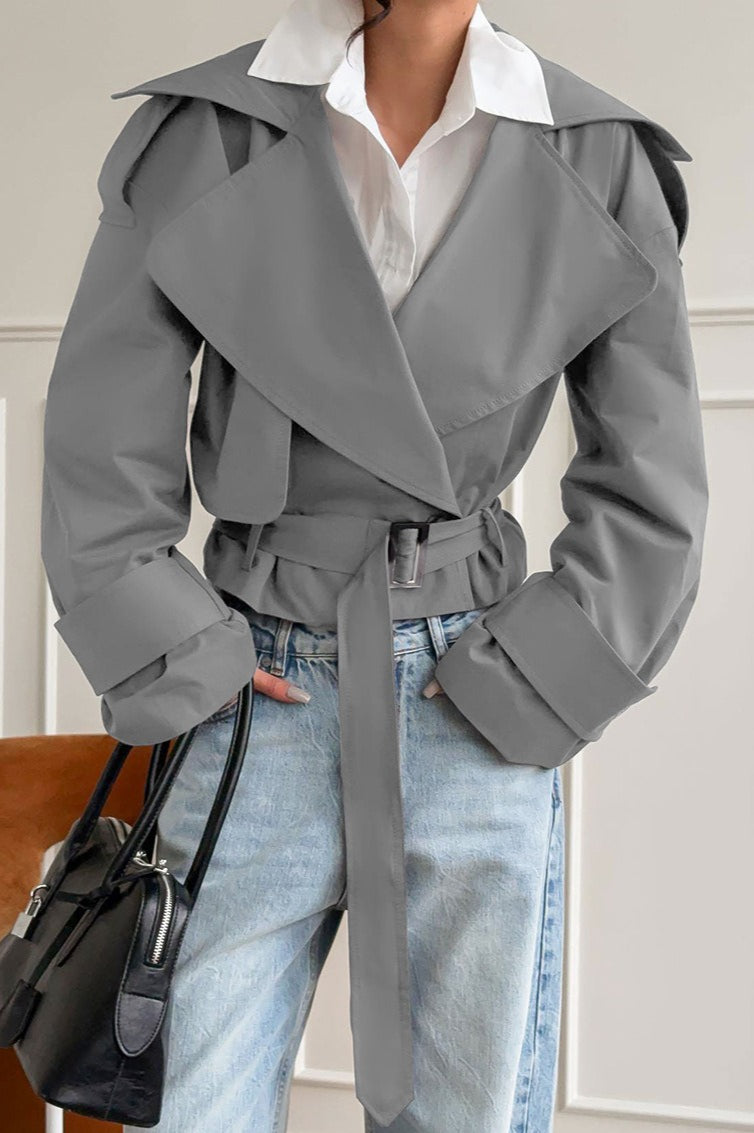 Belted Collared Long Sleeve Jacket