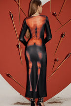 Sexy 3D Body Print Long Sleeve Maxi Dress