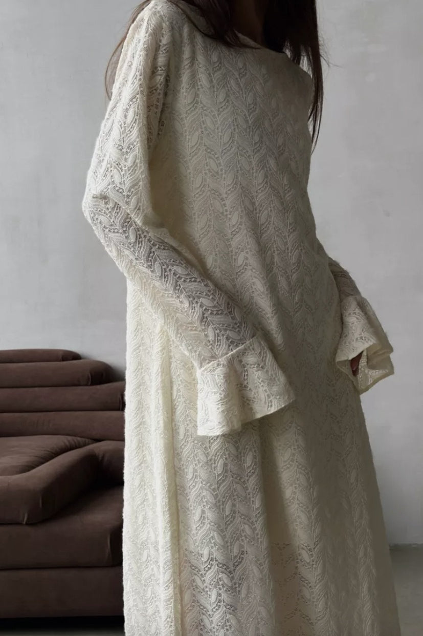 Knit Jacquard Long Sleeve Boho Dress