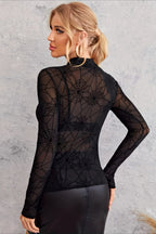 Slim Fit See Through Mesh Blouse