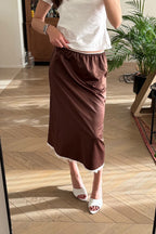 Lace Trim A-Line Maxi Skirt