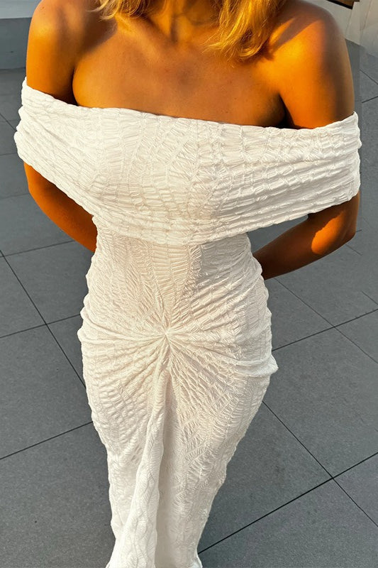 Textured Knit Off Shoulder Boho Dress