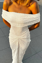 Textured Knit Off Shoulder Boho Dress