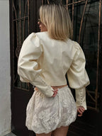 Stand Collar Puff Sleeve Blouse