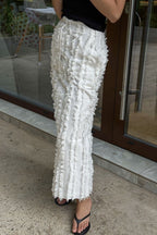 White Jacquard Cotton Linen Maxi Skirt