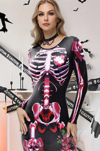 Halloween Skeleton Print Long Sleeve Maxi Dress