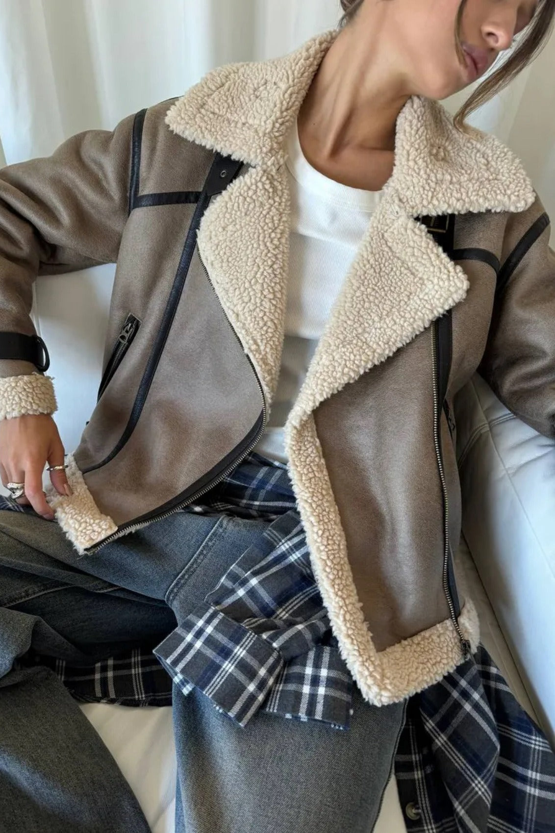 Vintage Patchwork Faux Suede Lapel Long Coat