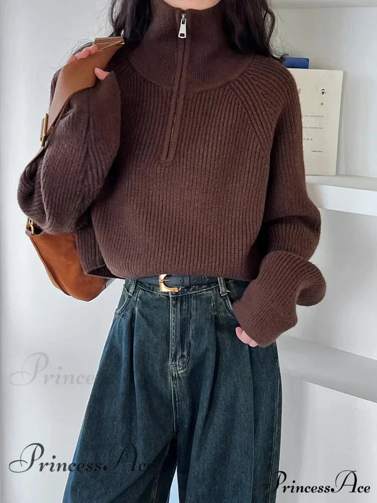 100% Cashmere Semi-TurtleNeck Loose Thick Red Knit Christmas Sweater